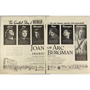 Ingrid Bergman "Joan of Arc" Movie 2-Page Print Ad Circa 1948 Jose Ferrer